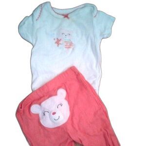 Carter's Baby Girl 3 Months Matching Set Pants Onesie Sparkly Bear Embroidered